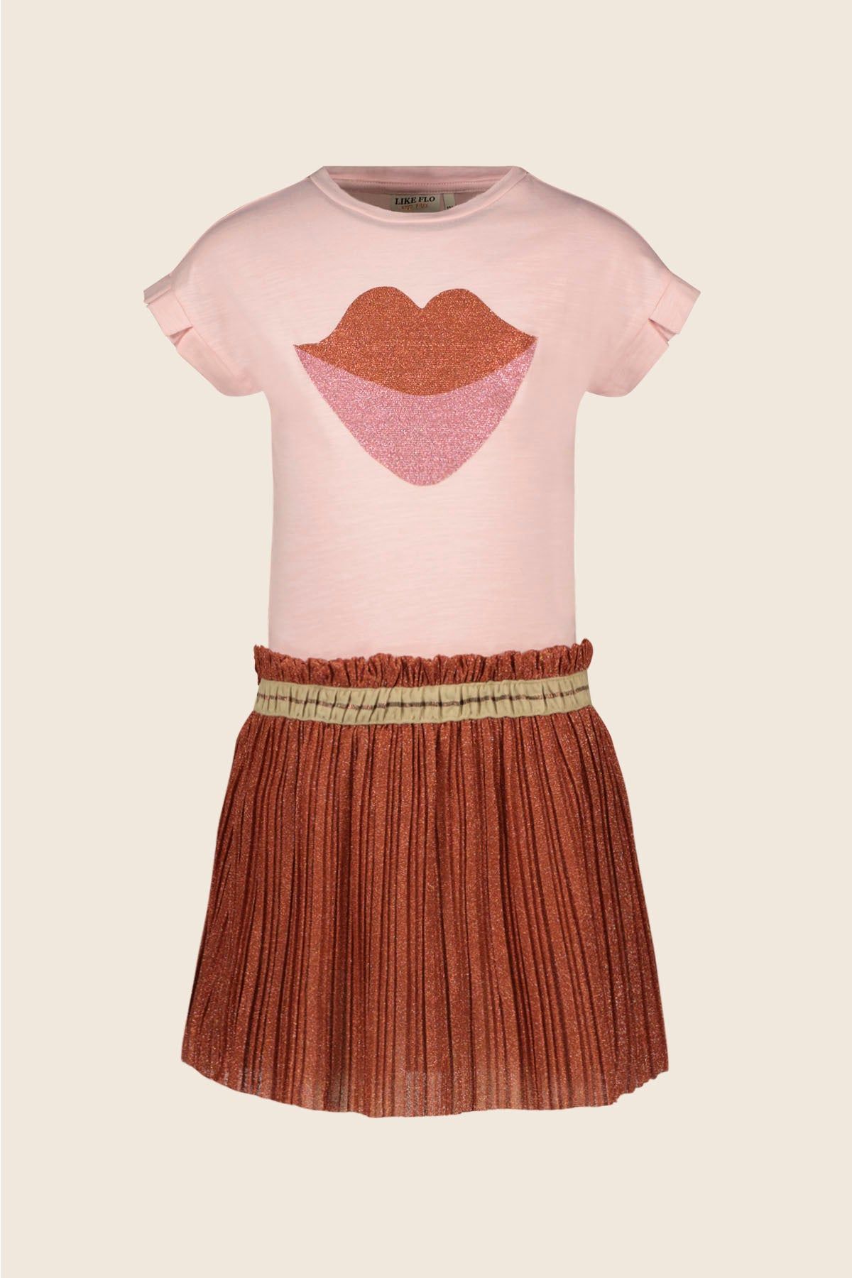 Rok Flo girls fancy jersey dress woven fancy skirt Apricot