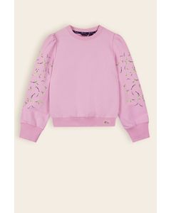 Trui / Sweater Kulet Sweater Print op Mouw Roze