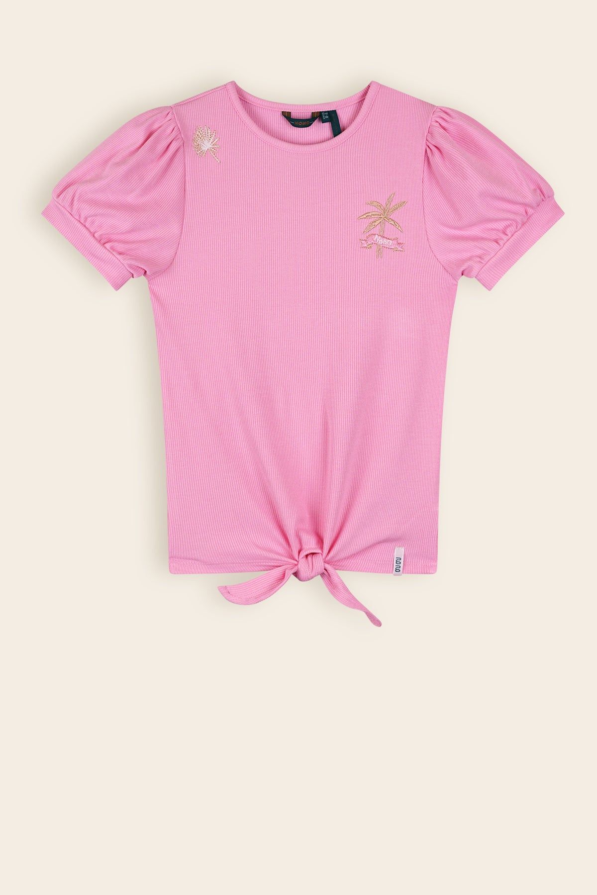 T-Shirt Komy Rib Jersey Knooptshirt Roze