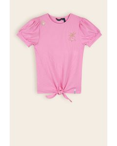 T-Shirt Komy Rib Jersey Knooptshirt Roze