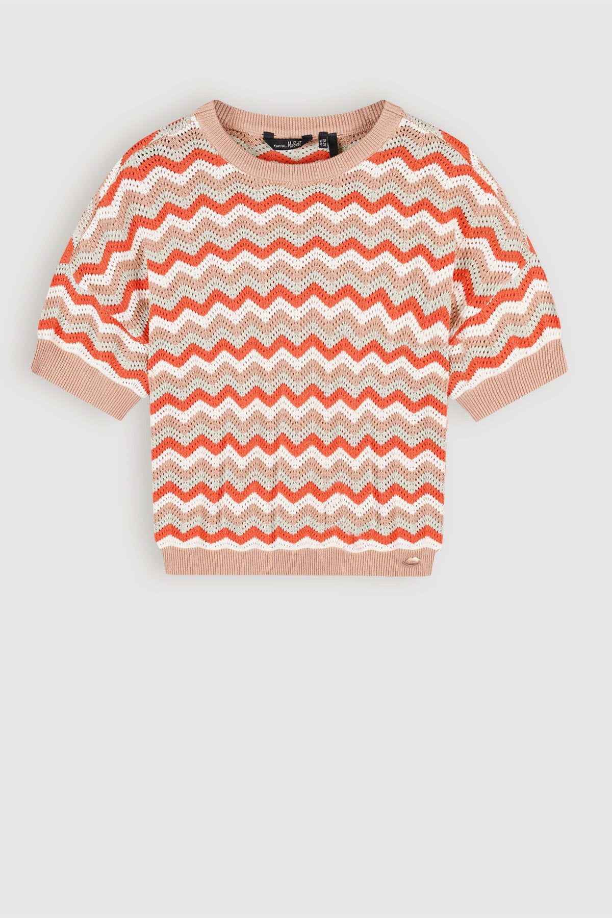 Trui / Sweater Alic Zigzag Gebreide Crop Trui Multikleuren Sand Blush