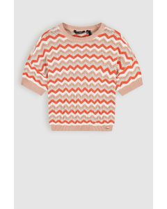 Trui / Sweater Alic Zigzag Gebreide Crop Trui Multikleuren Sand Blush