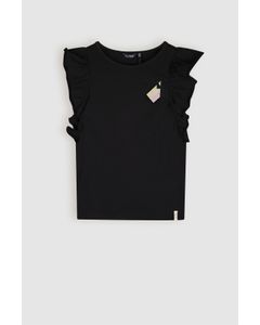 T-Shirt Kim Frill Top Zwart