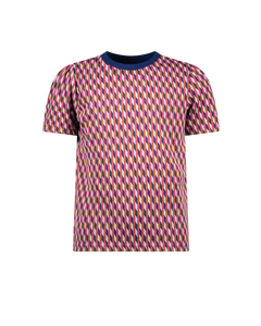 T-Shirt Girls retro jacquard top with small embro on chest