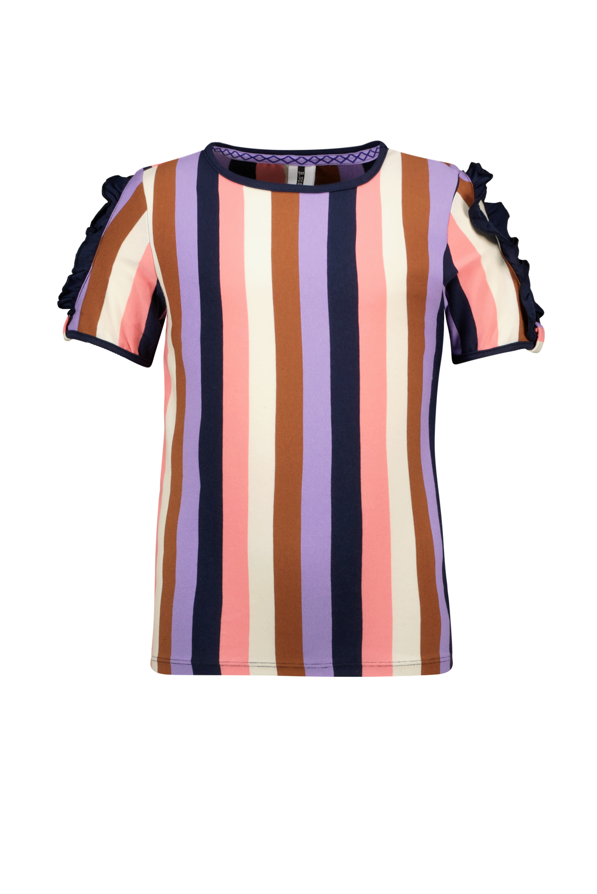 T-Shirt Girls ss shirt w/ open shoulder in multi color stripe