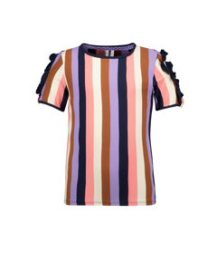 T-Shirt Girls ss shirt w/ open shoulder in multi color stripe